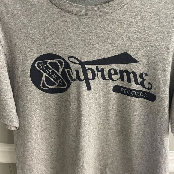 Supreme Men's Grey Navy Blue Records T-Shirt Size Small - Picture 7 of 9